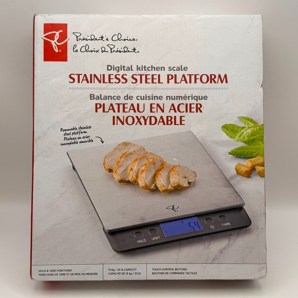 President's Choice Digital Kitchen Scale Stainless Steel 33 lb 15 kg Capacity